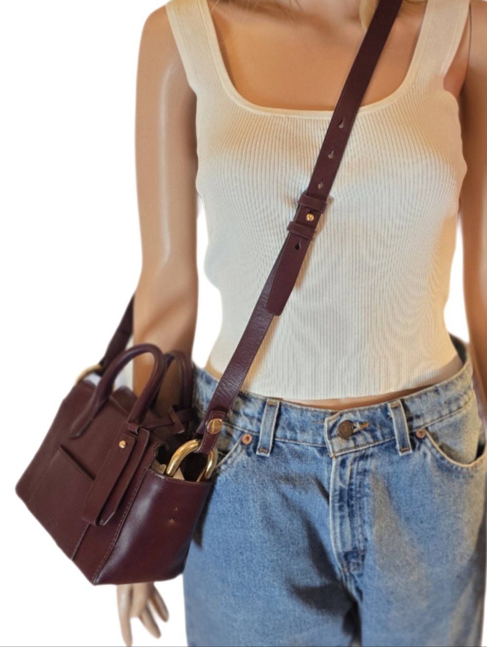 J.Crew Harper Mini Satchel Italian Leather  BURGUNDY Merlot Crossbody - Picture 10 of 13